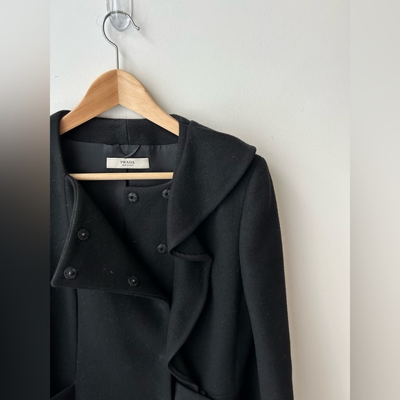 PRADA BLACK VIRGIN WOOL PEACOAT - Picture 4 of 14